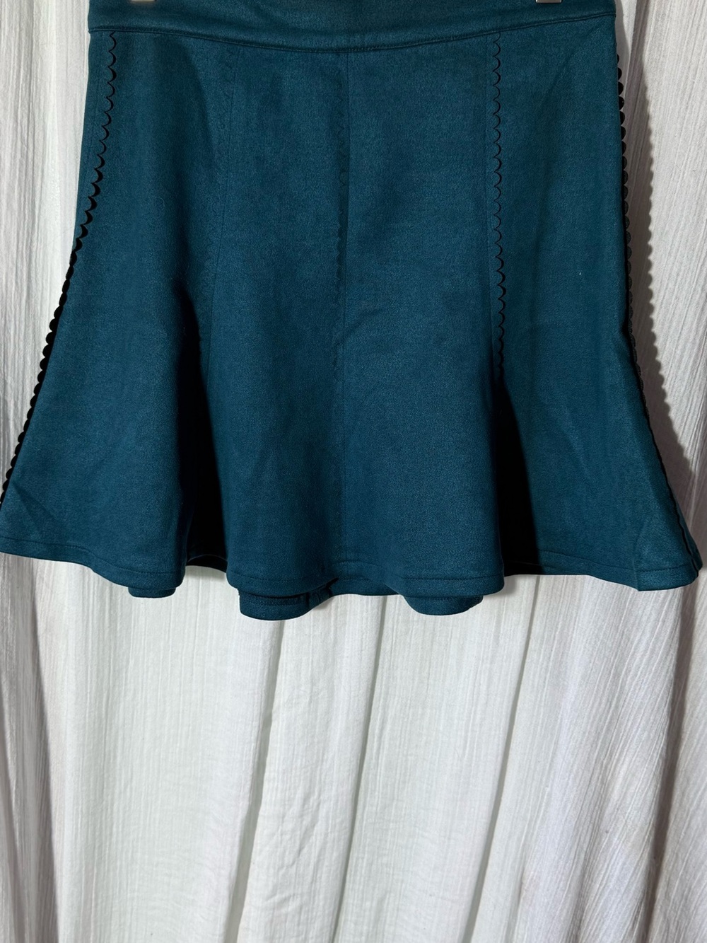 Alya Teal Boutique Flare Skirt with Scalloped Trim